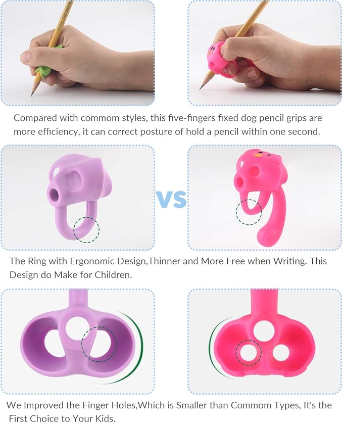 Training Grips For Pencil, Firesara Training Grips for Kids Handwriting Ergonomic 5 Fingers Fixed Sets for Trainer Handwriting Posture Correction, Assorted Pencil Grips for Righties and Lefties (3Pcs)