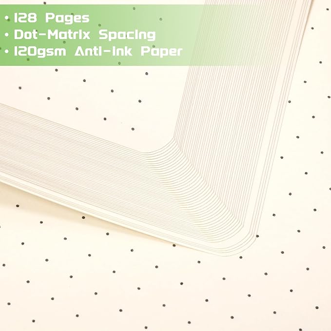 Dotted Journal/Notebook - Dot Grid Hard Cover Notebook, Premium Thick Paper with Fine Inner Pocket, Black Smooth Faux Leather, Pen Loop, 5.3'' x 8.26'' - Prasinous