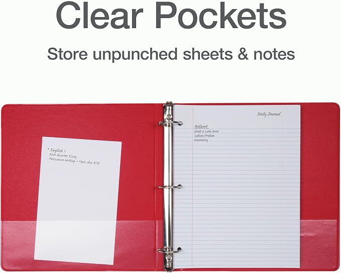 Cardinal 3 Ring Binders, 1.5 Inch, Round Rings, Holds 350 Sheets, ClearVue Presentation View, Non-Stick, Assorted Bright Colors, 6 Pack (79557)