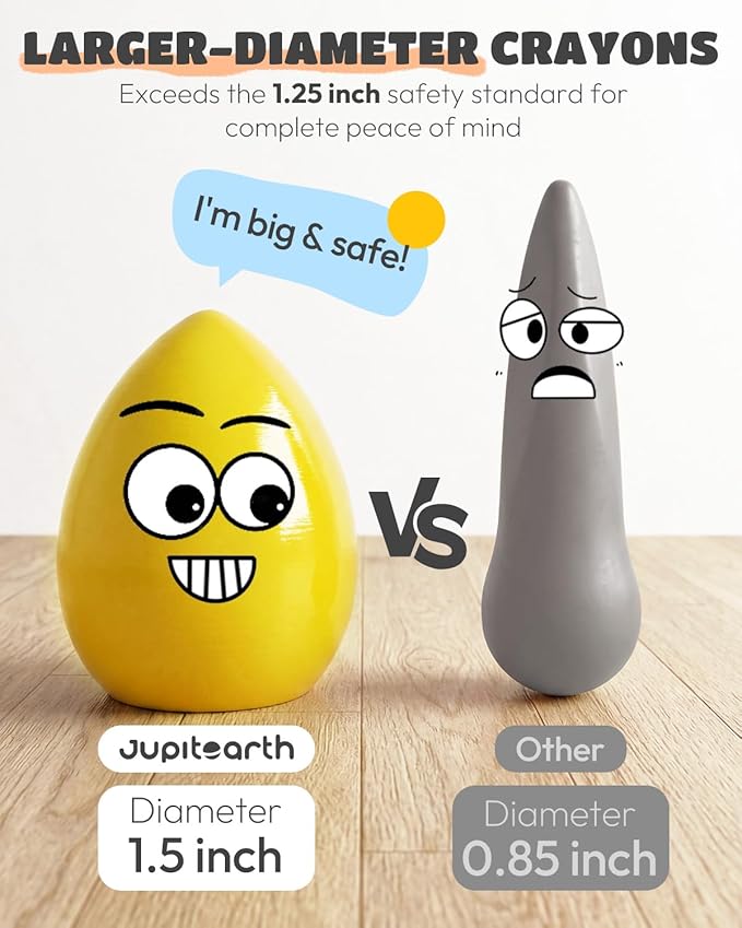JUPITEARTH 12 Colors Egg Crayons for Toddlers 1-3, Palm-Grasp Non Toxic Jumbo Washable Crayons for Kids, Fat Brain Toys for Preschool Art Supplies and Perfect Easter Gifts for Boys and Girls
