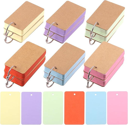 Swpeet 600 Sheets 2.1 x 3.5 Inch Colored Index Cards with Binding Rings, Notecards Index Cards, 6 Colors Easy Flip Flash Card Blank for School Learning Memory Recipe Cards Game Card
