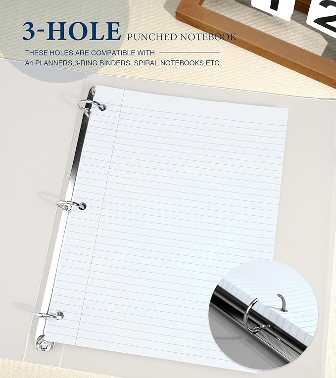 Loose Leaf Paper, 200 Sheets Notebook Paper, 8 x 10.5 College Ruled Paper, 3 Hole Punch Binder Paper, Lined Paper for 3 Ring Binders, College Ruled Paper, 8" x 10.5" Filler Paper