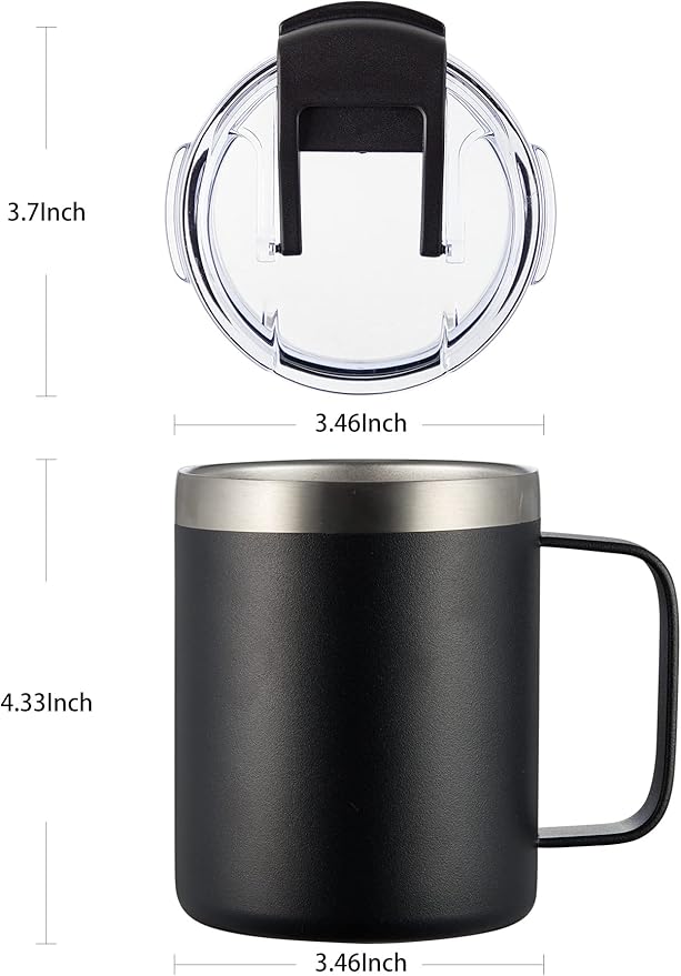 12oz Stainless Steel Insulated Coffee Mug with Handle, Double Wall Vacuum Travel Mug, Tumbler Cup with Fliping Lid, Black and Army Green