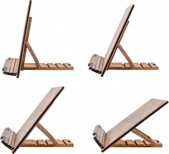 TILISMA Wooden Cook Book Stand – Handmade Walnut Book Holder for Reading Hands Free – Cookbook Stand for Kitchen Counter – Recipe Holder – Reading Accessories for Kitchen – Cookbook in Ipad and Tablet