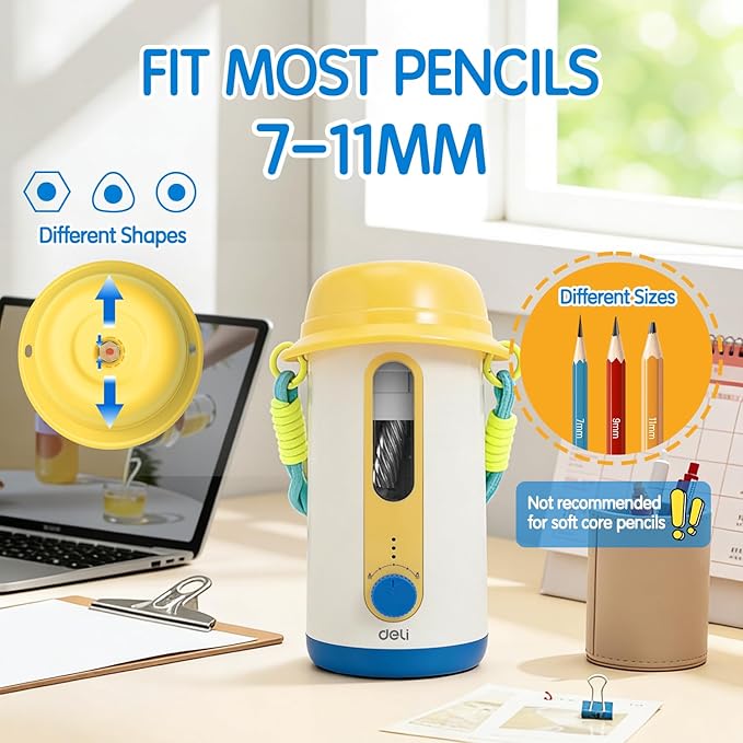 Electric Pencil Sharpener, Low Noise Fully Automatic Pencil Sharpener for Classroom,6.9-10.8mm Colored/Jumbo Pencils, Auto in & Out,Rechargeable Hands-Free Sharpener for Home/Office,Yellow