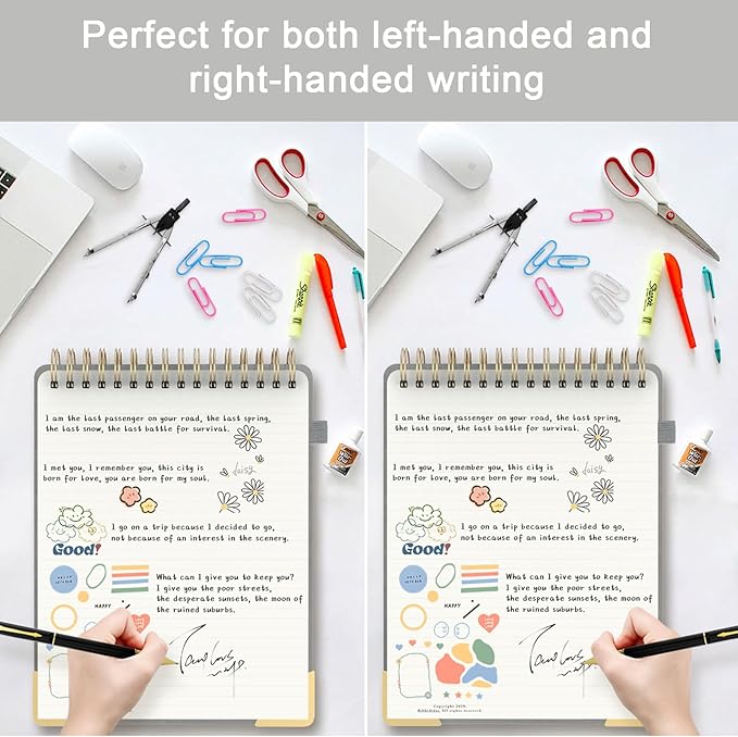A4 Top Spiral Notebook, Large Leather Hardcover Top Bound Steno Pads, 240 Pages 100 gsm Thick Lined Paper Left Handed Notebook Journal for Work, School, Meeting Writing - Gray, 8.5" x 11"