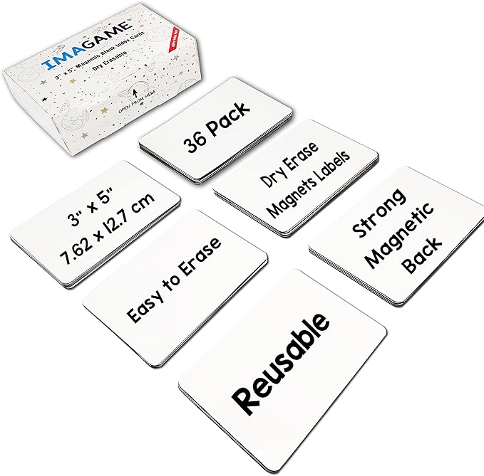 IMAGAME Dry Erase Magnets, Blank Magnetic Dry Erase Labels, 36-Pack, Erasable Magnets for Whiteboard, Multipurpose White Magnetic Labels to Write On for Classroom, Home, Education, Office, 3" x 5"