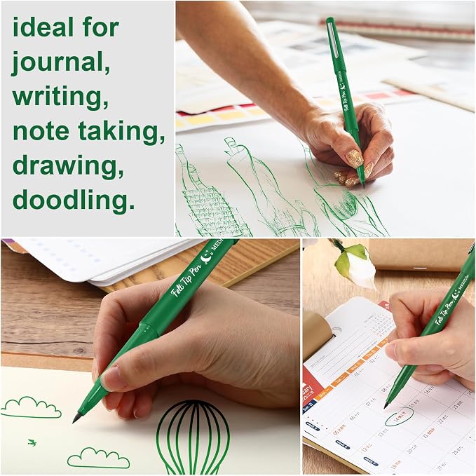 Fuyoooo 36 Pcs Green Felt Tip Pens Bulk,Quick Dry, 0.7 mm Medium Point