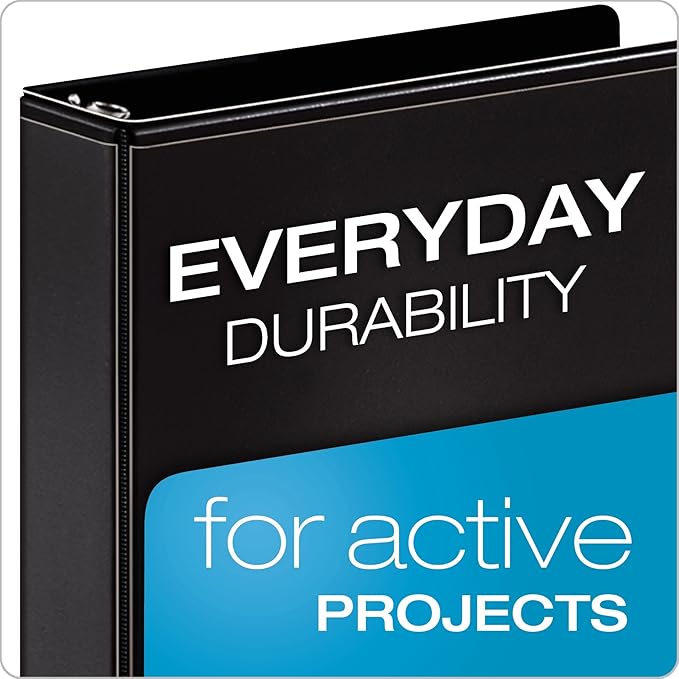 Cardinal 3 Ring Binder,Durable 2 Inch Performer ClearVue Binder, Round Rings, 475-Sheet Capacity, Customizable ClearVue Covers, PVC-Free, Black (67425)