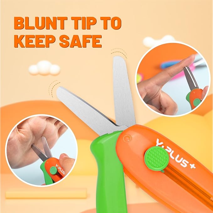 Safety Scissors for Kids, 3Pcs Retractable Scissors for Toddler Craft Ages 3-5 2-4 1-3, Cute Small Art Crafts Cutting Tools