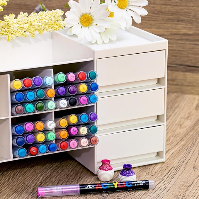 Guangna Acrylic Paint Markers,36 Colors with Direct-Liquid Ink Control System, Professional-Grade Paint Pen for Rock Painting, Canvas, Glass, Plastic, Fabric & Creative Crafts