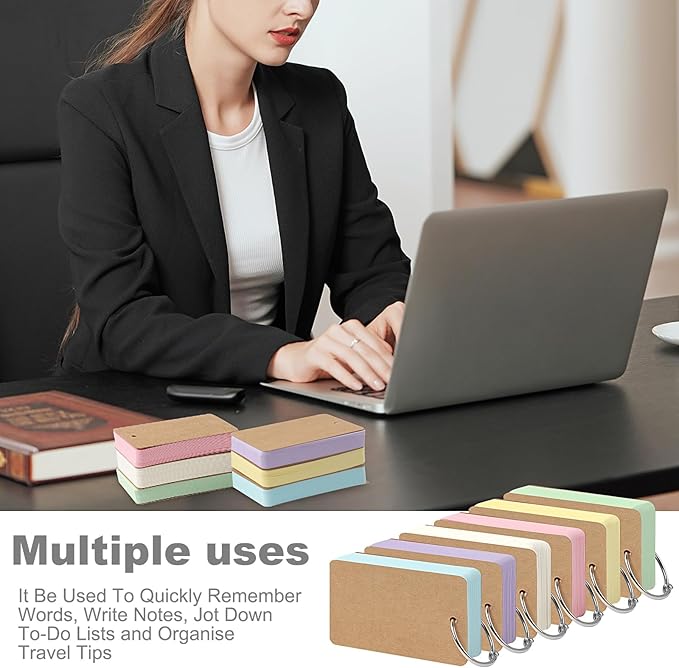 300 PCS Hole-Punched Blank Index Cards With Rings，3.2x2.1In Colored Flash Cards Kraft Paper Cover, Portable Notecards For Study/Office/Home/Note-Taking/Language Learning(6 Color)