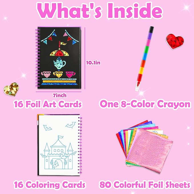 FUNNYB&G Mess-Free Foil Art Craft for Girls Ages 4-10, Kids Birthday Gift