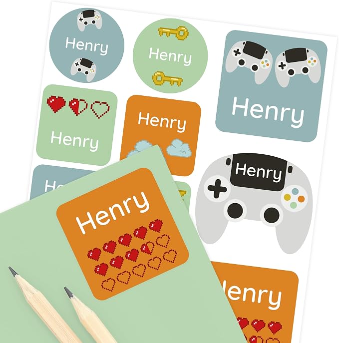 Camp Name Labels for Kids (33) – Personalized Stickers & Daycare Labels – Waterproof for Water Bottles, Lunch Boxes & School - Gaming Console