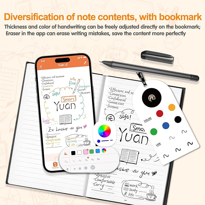 Yuan Digital Sync Pen with Notebook, Smart Writing Set Real time Sync Digitizing for Paper Notes Convert to Text, Smart Pen and Notebook for Note Taking Sync Notes to Phone/Tablet Instantly