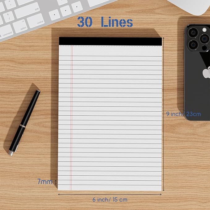 Nichela Legal Pads 4 Pack of Note Pads 6 x 9 Inch Notepad 21lb Thick Paper Legal Pad 30 Sheets Note Pad College Ruled Small Legal Pads 29 Lines Writing Pads for Writing, Sketching, and Note-Taking