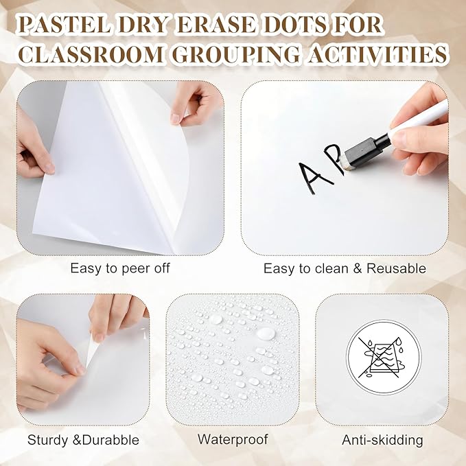Ireer 12 Pcs 13 '' Dry Erase Dots for Classroom Table Classroom Decor Boho Colorful Stickers for Whiteboard Wall Decor Removable Dry Erase Circles for School Teacher Supplies(Solid,White Color)