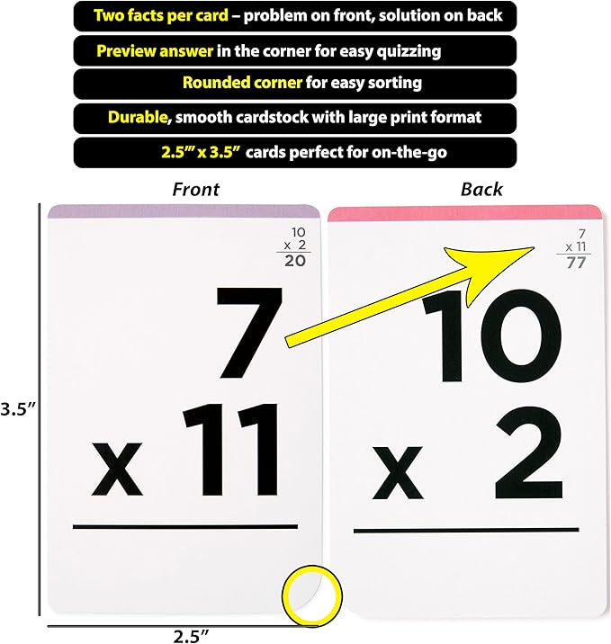 Think Tank Scholar Multiplication Flash Cards (150 Facts) Times Tables Flashcards - All Facts 1-12 for Kids in 3rd, 4th, 5th, 6th Grade - 6 Math Games & Teaching Methods for Classroom/Homeschool