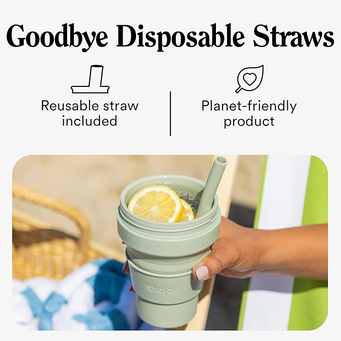 STOJO Collapsible Travel Cup - Reusable To-Go Pocket Size Silicone Bottle for Hot and Cold Drinks - Perfect for Camping - Microwave & Dishwasher Safe (Carbon Gray, 16, ounces)