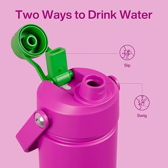ENCOOL Insulated Water Bottle with Straw Stainless Steel Water Bottle, Leak-Proof, BPA-Free, Double Wall Vacuum Keeps Cold for 24 Hours for Sports, Travel, School (26 oz, Knockout Pink)