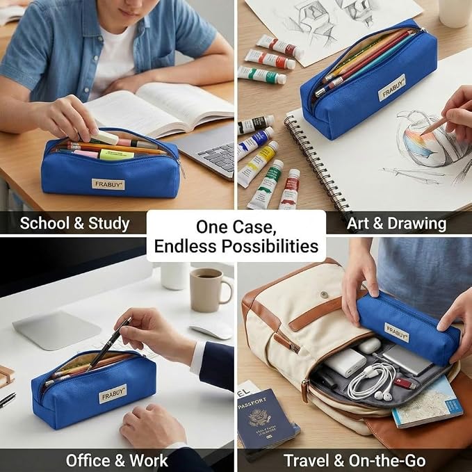 Canvas Pencil Case Pouch,Multipurpose Pen Bag Stationery Royal Blue | Heavy-duty canvas, smooth alloy zipper, cute organizer for girls and boys, ideal for stationery, cosmetics, tech gear