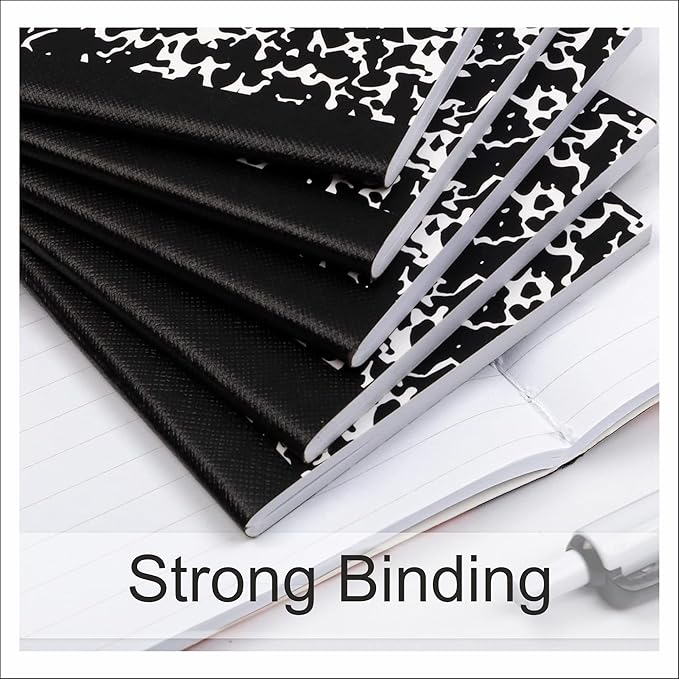Composition Book – 100 Sheets, Wide Ruled, 9.75 x 7.5 inch – Durable Flex Cover – School & Office Use – Pack of 6