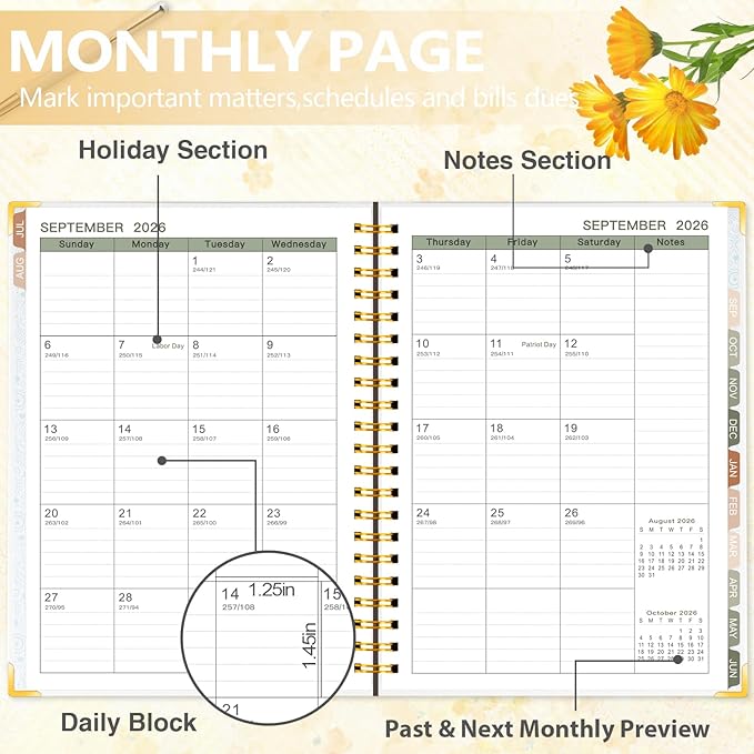 GuassLee 2026-2027 Academic Planner, Weekly and Monthly Hardcover Planner from Jul 2026-Jun 2027, 8.4"x 6.1" Dasiy Daily Agenda Planning Book with Pocket, Stickers, Tabs for School Office Supplies, A5