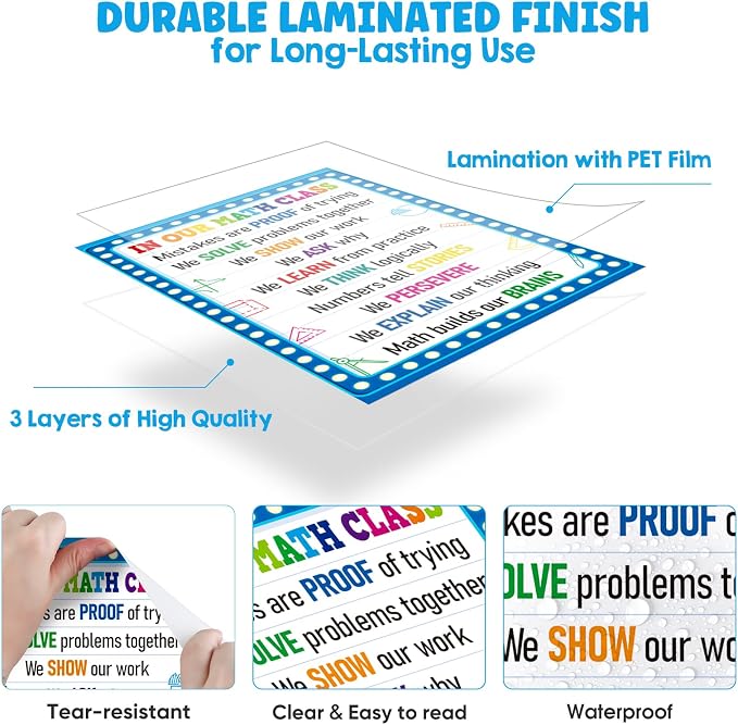 FaCraft In Our Math Class Poster - Growth Mindset Math Classroom Decorations for Elementary Middle High School Educational Motivational Math Bulletin Board Wall Decor Back to School Teacher Supplies