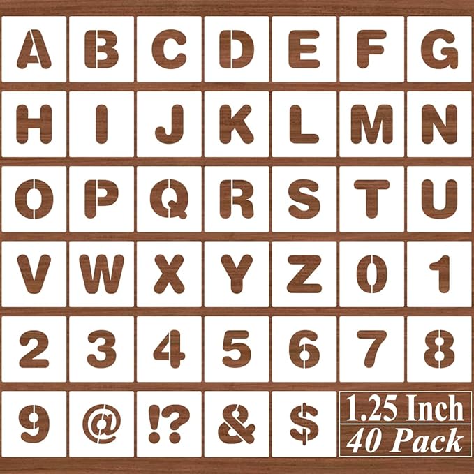 1.25 Inch Alphabet Letter Stencils - 40 Pack Letter Number Stencil Templates with Signs for Painting on Wood, Reusable Calligraphy Letters Stencils for Chalkboard Fabric Wood Signs