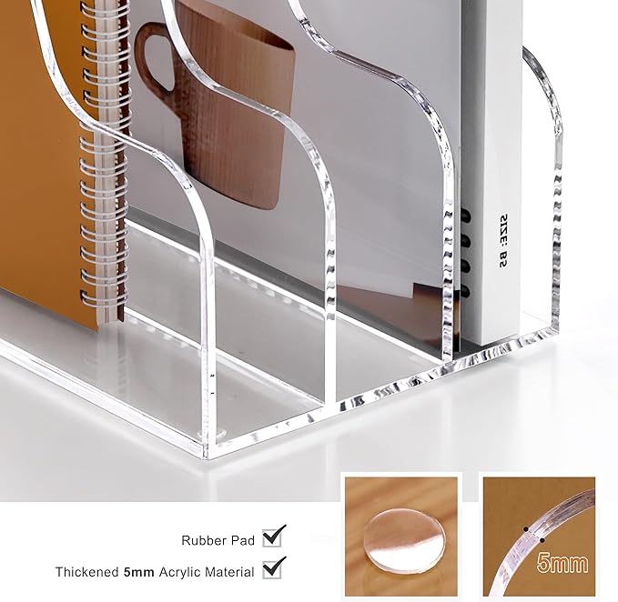 SANRUI Clear Vertical Magazine File Holder, Acrylic Desk Organizer and Storage Bins Holding for Magazines Binders, Notebooks, Envelopes A4 Folder Binder Holders Sorter, 3 Compartments