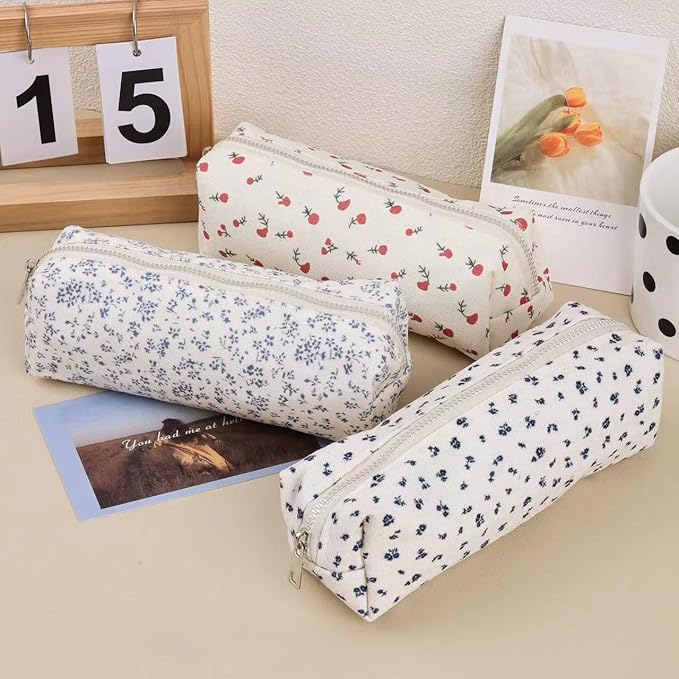 Cute Pencil Case Aesthetic Student Pencil Pouch Coin Pen Pouch Cosmetic Bag Office Stationery Organizer For Kids Teen School (Z-Rose)
