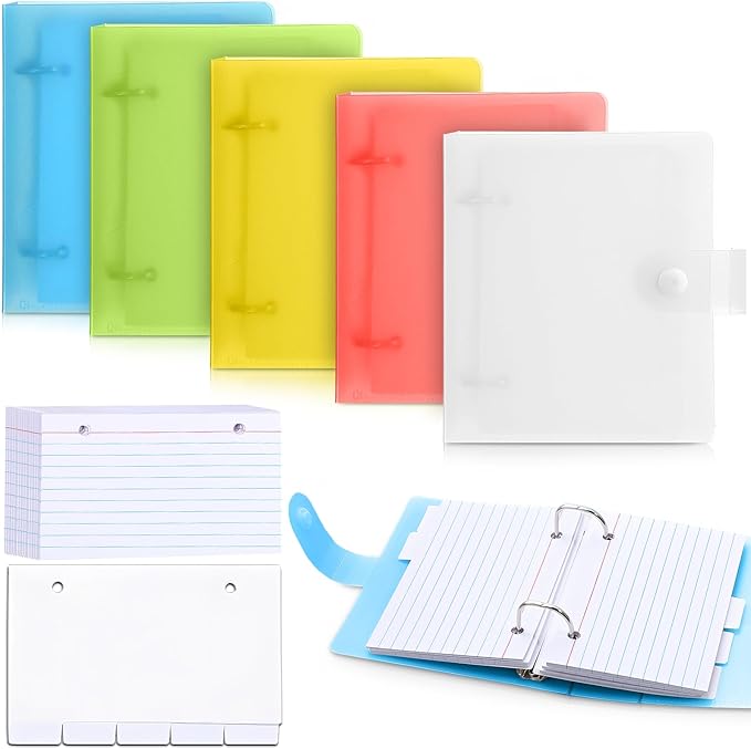 3 x 5” Index Card Holder Organizer Card Holder and Dividers Bulk with 5 Color Coded Binder Covers 250 Ruled Refill Sheets 25 Index Cards Study Flash Cards Organizer for School Office Home