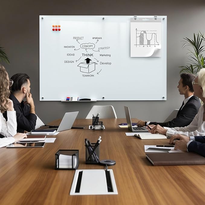 MaxGear Glass Whiteboard 96 x 48 Inch, Extra Large Tempered Glass Dry Erase Board 8 x 4 ft, Frameless Wall Mounted Magnetic Whiteboard for Conference Room, Classroom, Presentation, Team Collaboration