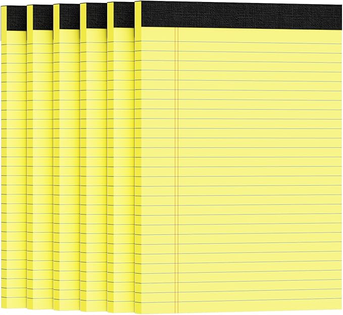 6pcs Legal Pads 8.5 x 11, Notepads 8.5 x 11.75 College Ruled Notebook, Writing Pads of Paper, Yellow Note Pads, Memo Pad Papers Perforate Legal Notepads Narrow Ruled Line,30 Sheets Per Pack