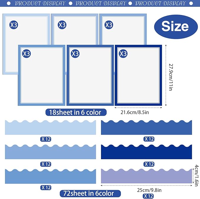 90 Pcs Science Fair Board Supplies Include 72 Trim Scalloped Bulletin Borders 18 Presentation Board Subtitles for Classroom Office Display(Blue)