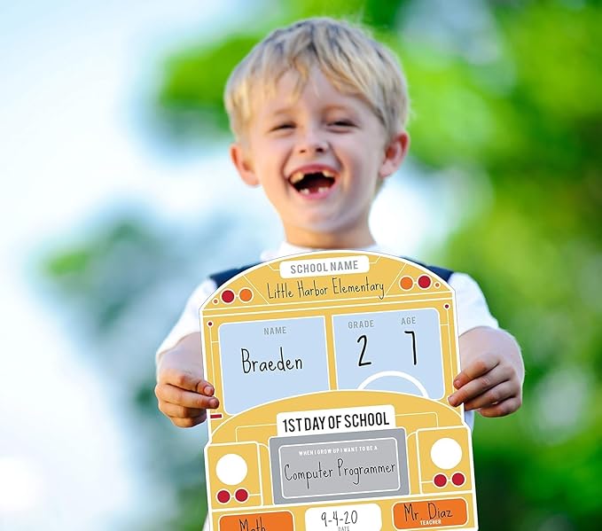 School Bus First and Last Day Sign Set / 12" x 12" Reusable Whiteboard Photo Props/Back to School Classroom Dry Erase Signs