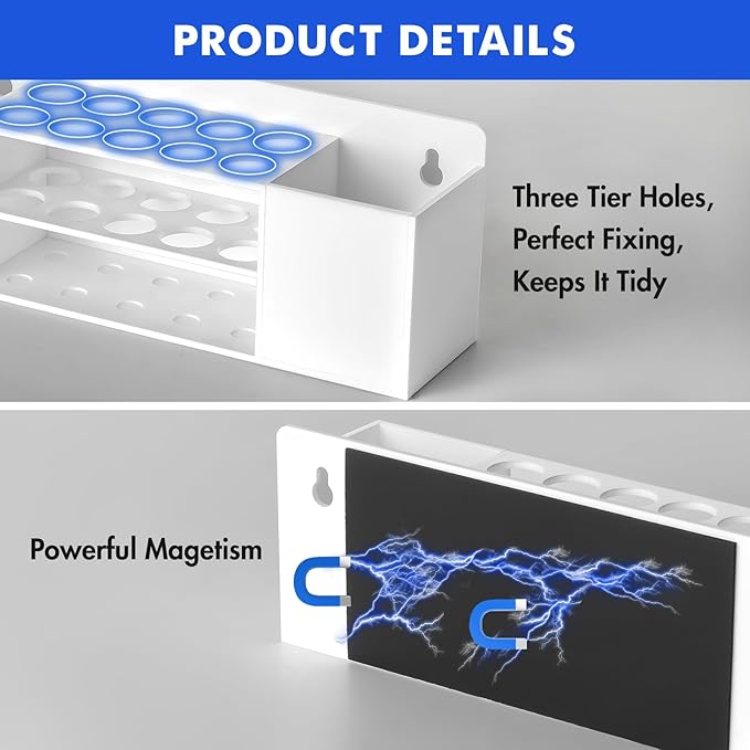 Magnetic Dry Erase Marker Holder for Whiteboard, Wall Mount Pen Holder for Refrigerator, Clear Pencil Holder for Fridge, Strong Magnet Locker Organizer for Classroom(White)