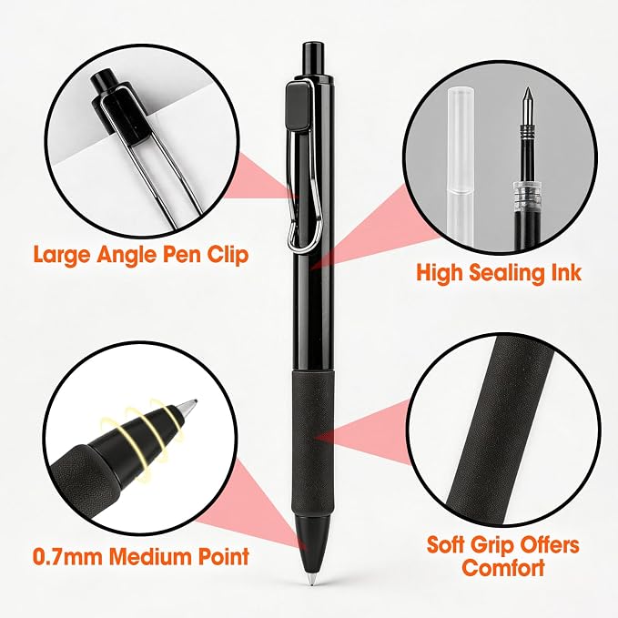 AZEN 100 Pack Gel Pens, Black Ink Pen Bulk, Retractable Medium Point 0.7mm, Smooth Writing and Comfortable Grip for Journaling Note Taking Office School Home Work