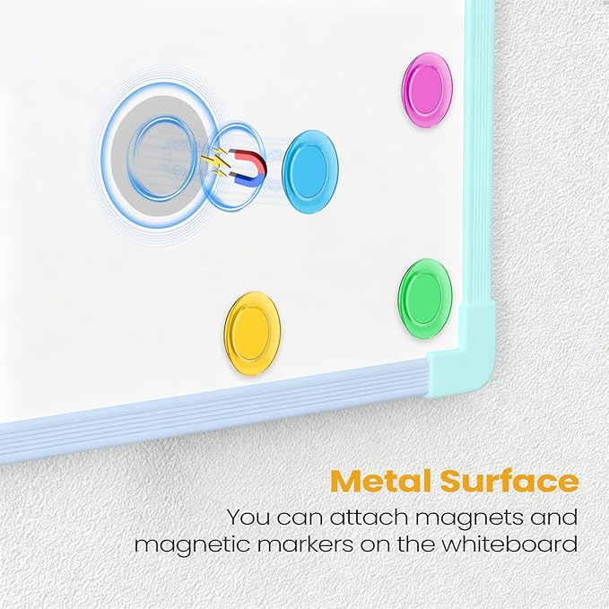 Colorful Frame Small Dry Erase Board for Wall, 16" x 12" Double-Sided Hanging Whiteboard with 4 Markers, 4 Magnets and 3 Mini Sticky Notes, Portable Whiteboard for Kids, School, Home, Office