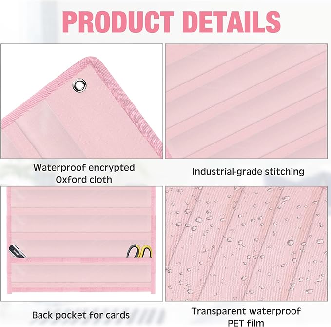 4 Pcs Magnetic Pocket Chart Standard Classroom with 40 Pcs Dry Erase Cards for Daily Schedule Class Demonstrations Office Home Activities(Pink)