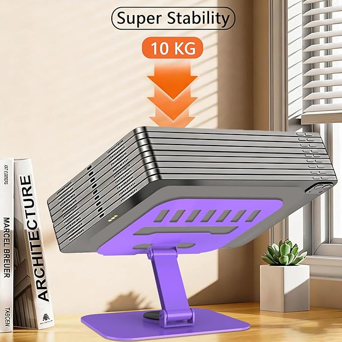 360° Rotation Tablet Stand, Ultra Stability Base Fully Folded Easy to Store and Carry Adjustable iPad Stand Compatible with 4-13" Tablet E-Reader iPad Pro/Air/Mini and More (Purple)