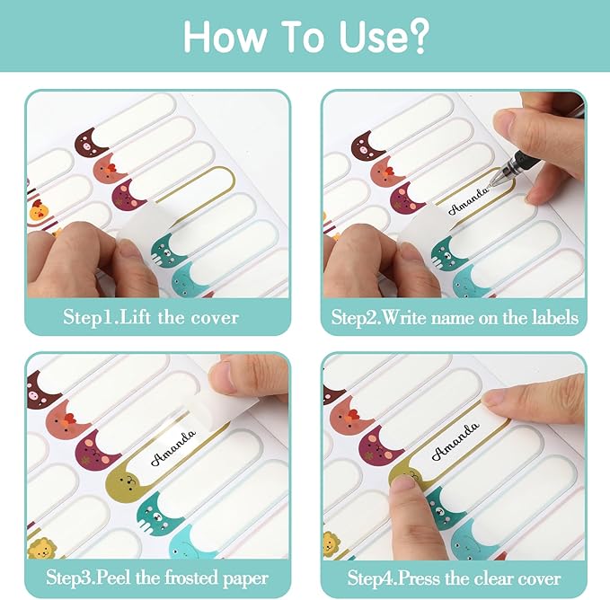 Name Labels for Kids Stuff Daycare, 320 Pcs Name Tags Stickers, Self-Laminating Write-On Waterproof Baby Bottle Labels, Reusable Washable Names Tag Stickers for Classroom School Essentials Supplies