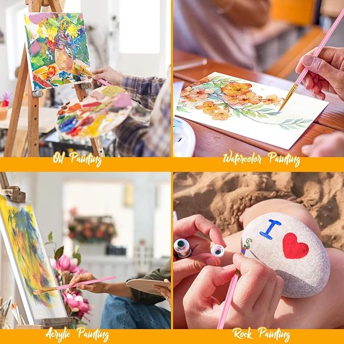 Soucolor Acrylic Paint Brushes Set, Halloween Painting Craft for Adults Kids, 24Pcs Round Pointed Tip Artist Paintbrushes for Acrylic Painting Oil Watercolor Canvas Boards Easter Eggs Rock Art