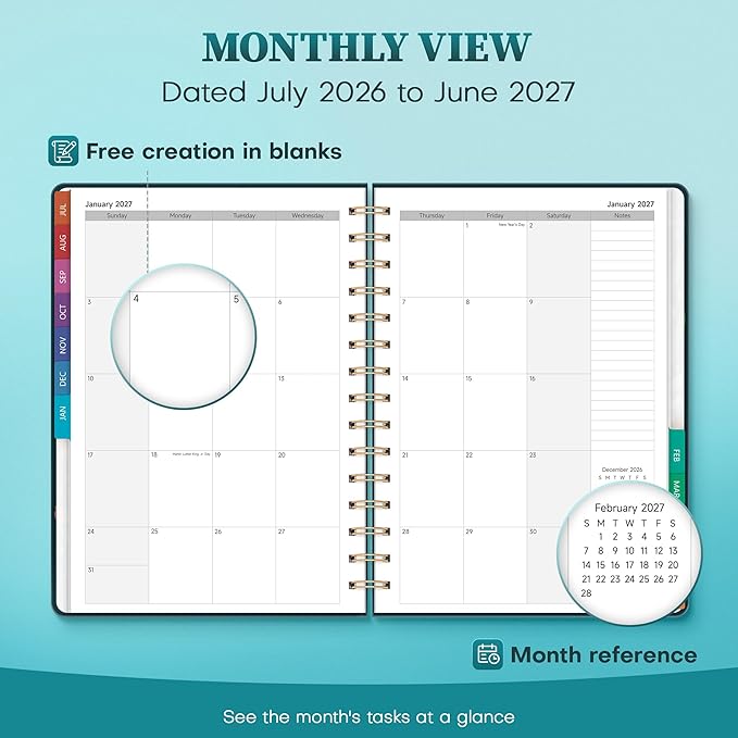 Planner 2026-2027 Monthly and Weekly Academic Planner July 2026 - June 2027, Hardcover Calendar 2026-2027 Agenda Daily Planner for Student Teacher School Office Supplies, 6" x 8.3", Pink Butterfly