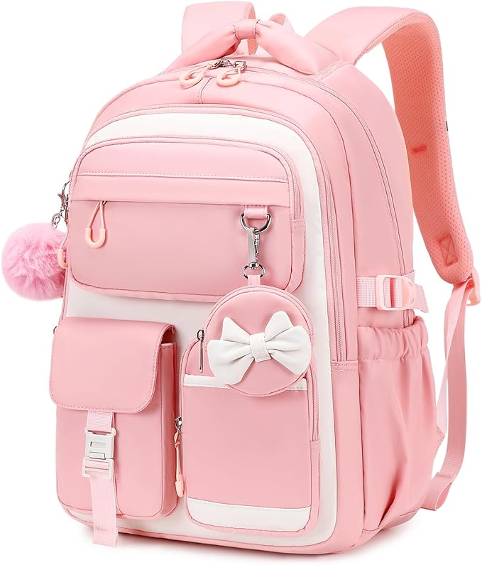 MUSEVOS Kids Backpack for Girls Aged 6-14, Kindergarten Elementary Middle School Backpack, Cute Bookbag Multi-Compartment, Water-resistant