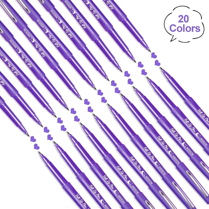 Fuyoooo 20 Pcs Felt Tip Pens 0.7mm Colored Felt Pens Marker Medium Point Journal Planner for Journaling Writing Note Taking Art Office Supplies