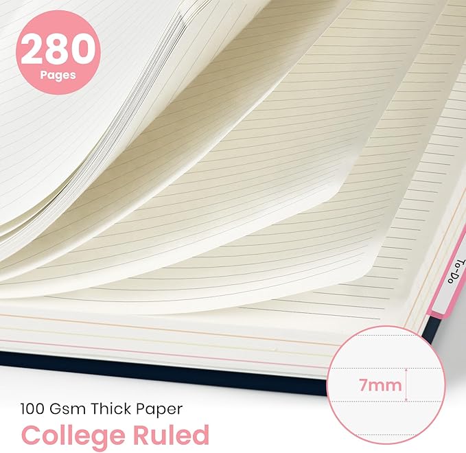 Large Spiral Notebook with Dividers & Tabs, 8.5" x 11" Hardcover 5 Subject Notebook for Work, 280 Pages, College Ruled, Cute Journal for Women, Perfect for Study & Office Note Taking, Humming Glow
