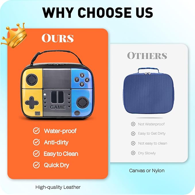 Kids Lunch Box for Boys,Game Console Insulated Lunch Bag for Kids,Leather Lunchbox for Boys,Waterproof Leakproof Portable Fits Most Bento Boxes
