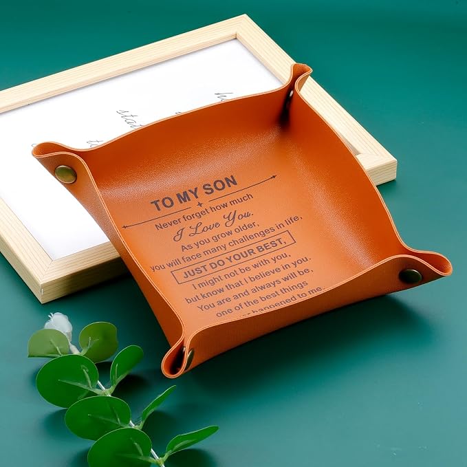 Son Gifts from Mom College Dorm Room Essentials for Boys Guys Back to School Supplies Gift for College Boy Senior Night Son 16-18 Birthday Gifts Fathers Day Presents for Men Christmas Leather Tray