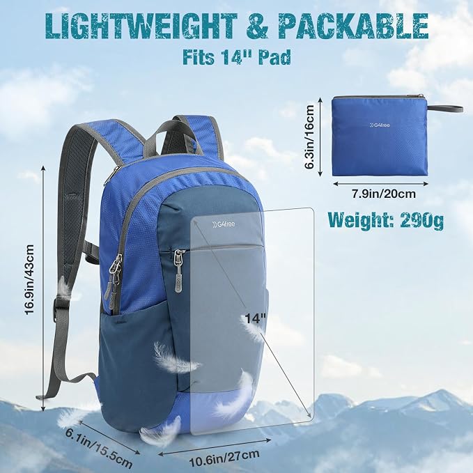 G4Free 18L Lightweight Packable Hiking Backpack for Men Women | Small Foldable Daypack for Travel Camping Trip